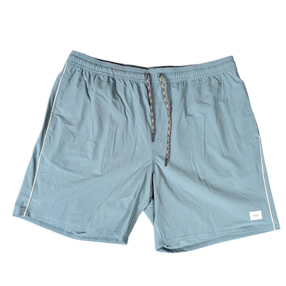 Katin Mens Hybrid Surf Shorts Slate Blue Elastic Waist Zipper Pocket XL